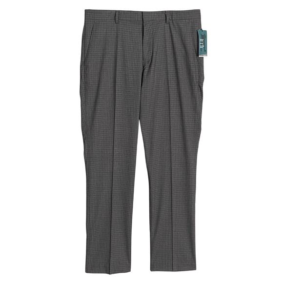 Perry Ellis Portfolio Pants Men's 34x32 Slim Fit Dress Pant Charcoal Gingham NEW - Picture 2 of 12